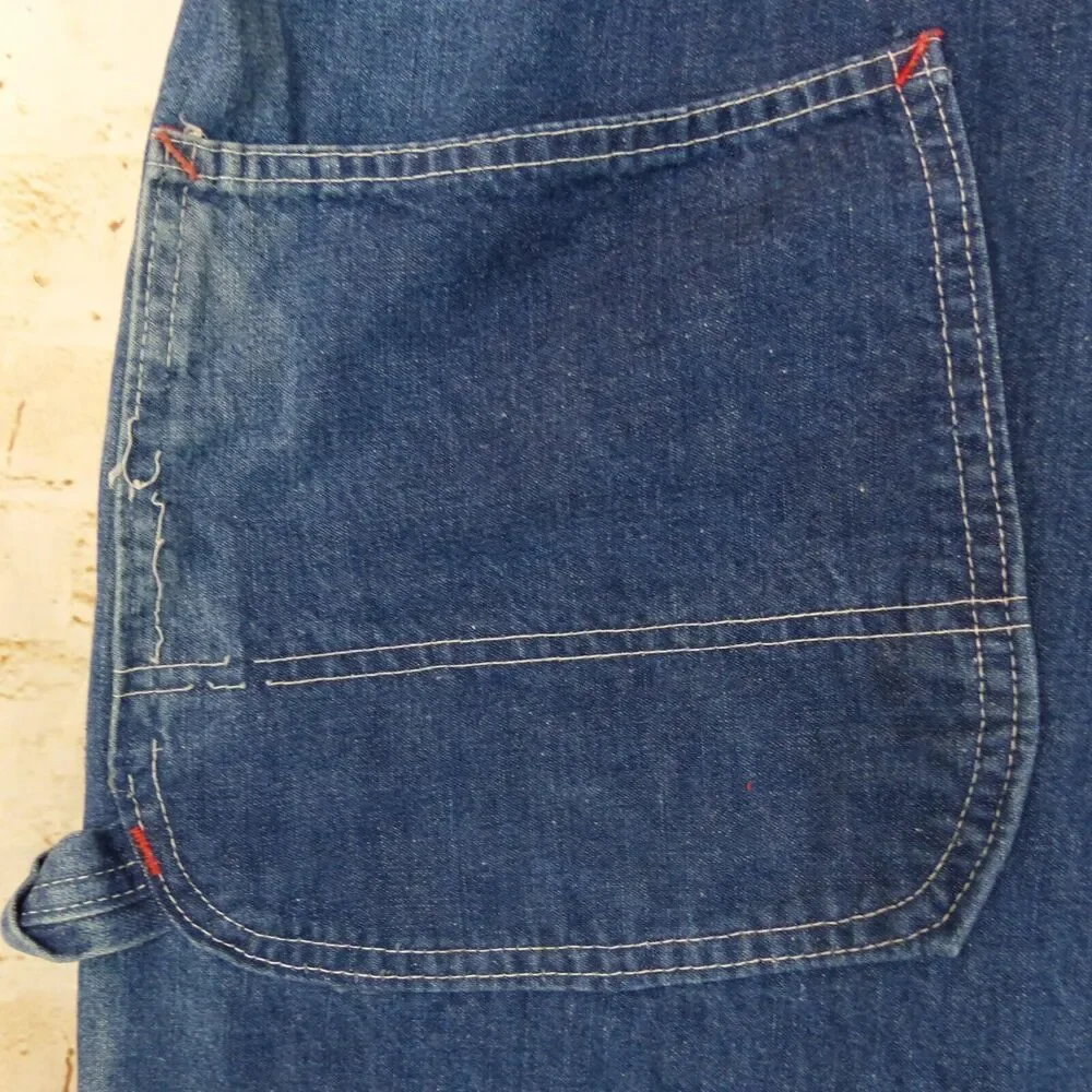 VTG JCPenney Big Mac 70s Denim Overalls Carpenter 43X30.5 Square Back Union Made